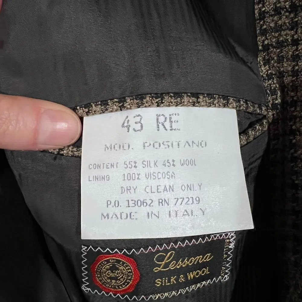 Vintage Vito Rufolo Silk Wool Sport Coat Blazer size 43E brown herringbone plaid